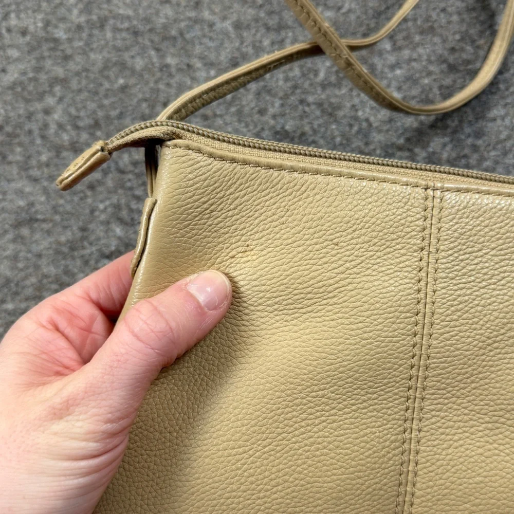 Vintage Stone Mountain Tan Cream Leather Small Crossbody Bag Zip Closure Western - Picture 6 of 12
